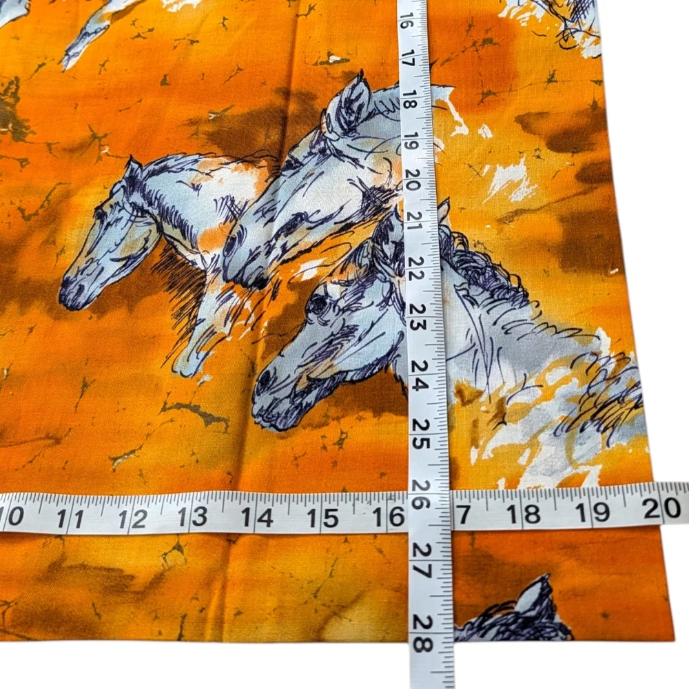 Handmade Vintage Horse Pillowcase Watercolor Print Standard Size Orange Blue